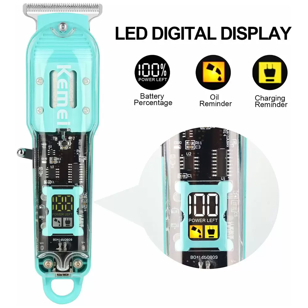 Rechargeable Professional Hair Cutting Machine Hair Clippers Cordless Trimmer Transparent Trimmer with Display